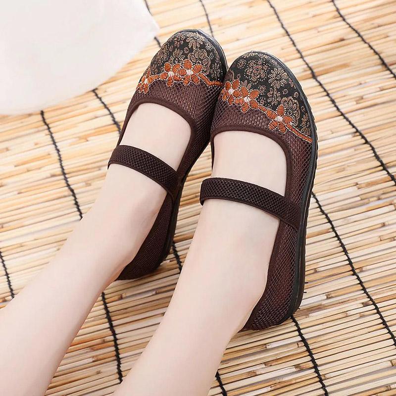 Chaussures en tissu antidérapantes pour le printemps et l'été Chaussures plates pour femmes Respirantes Bout rond Chaussures pour femmes 40 marron