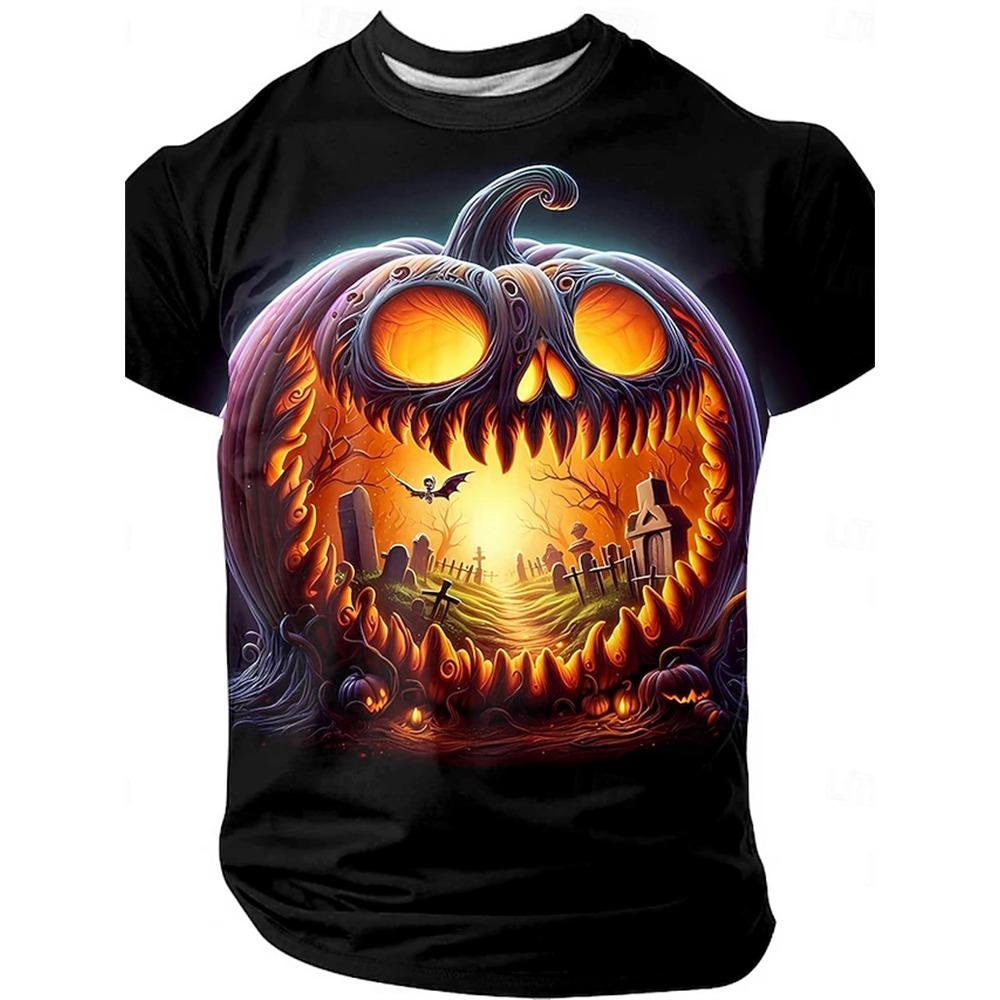 Halloween horror pumpkin 3D printed fashionable men's T-shirt 2025 new daily outdoor sports party quick drying breathable street clothing