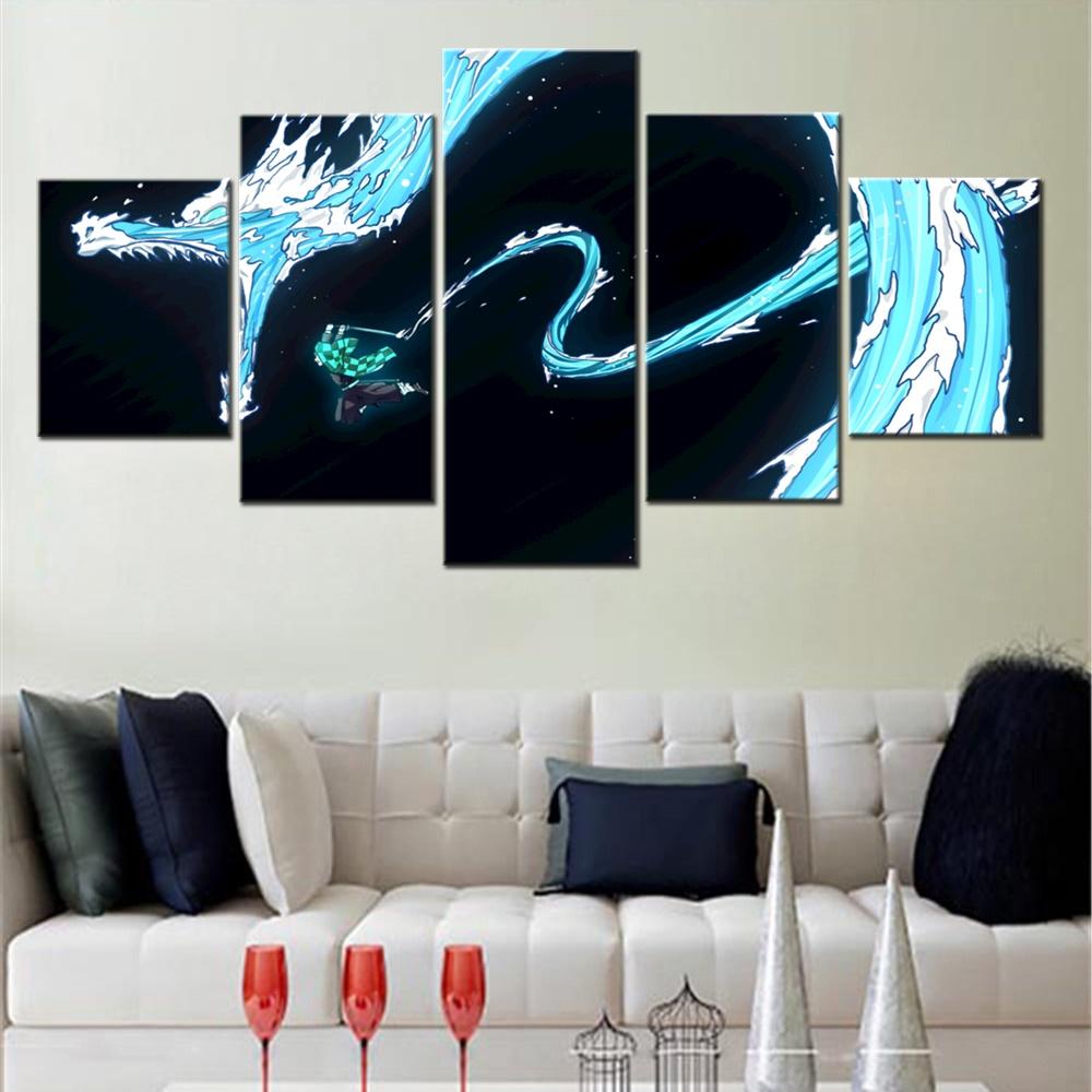 

5 Pieces Canvas Wall Arts Poster Painting Animation Demon Slayer Dragon Wallpaper Home Decor Picture Print Living Room Mural 20x35 20x45 20x55cm