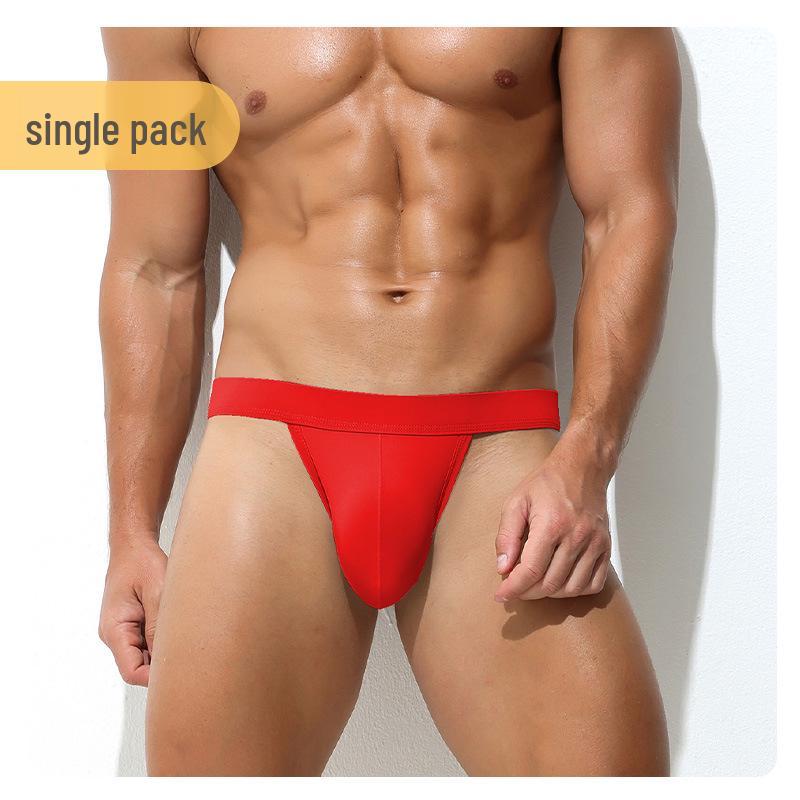 

Мужские спортивные трусы-слипы с низкой посадкой из ледяного шелка с большим гульфиком S (45-55 kg) красный