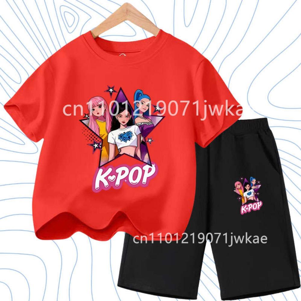 2026 Summer New K- POP Korean Idol Style Boys Girls Outfits Two-Piece Set with  Printed Short-Sleeve T-Shirt Shorts