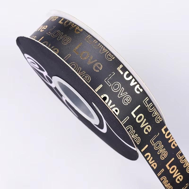 Valentine's Day 2.5cm Gold Stamping English Love Ribbon Bouquet Flower Packaging Gift Ribbon