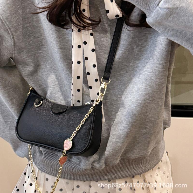 2025 New Lychee Pattern Women's Bag Armpit Bag Casual Fashion Chain Handbag Shoulder Bag Vintage Trend Commuter Bag