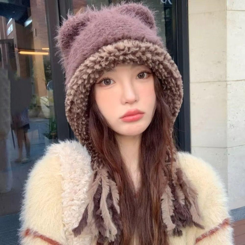 Cat Ears Ear Protection Hat Korean Style Knitted Warm Hat Fashion Winter Pullover Hats  Outdoor