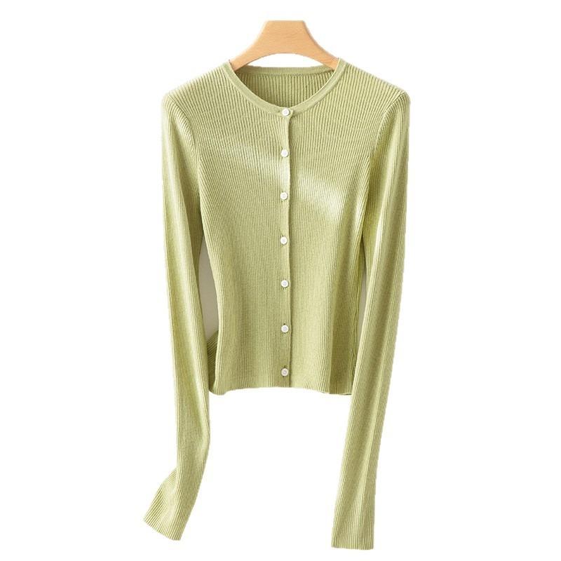Skinny Round Neck Slim-fit Knitted Cardigan Women's Early Autumn Thin Thin Pit Strip Inner Bottoming Shirt Top