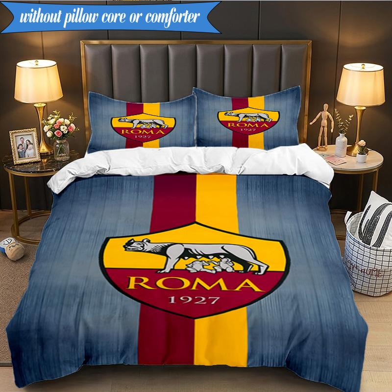 3PCS AS Roma1 Football club Printed Soft Bedding Set,Including 1pc Duvet Cover And 2pcs Pillowcases Perfect for Bedroom, Dormitory, Fan gift