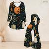 Women Plus Size Halloween Dachshund Printed V Neck Three Quarter Sleeve Flared Top Flared Pants Two Piece Set