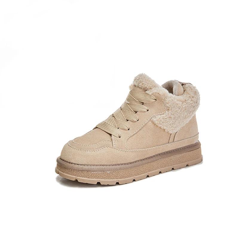 Nouvelles Chaussures pour Femmes Bottes en Cuir Véritable Bottines Classiques Chaussures Décontractées en Cuir Bottes de Neige Chaudes en Peluche