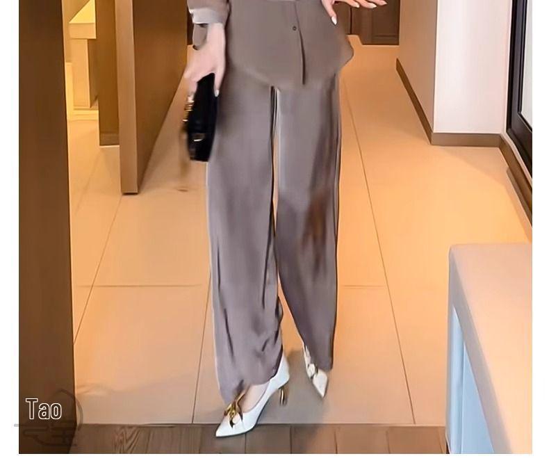 2025 Summer Women's Chic Two-Piece: Frog Button Shirt & Wide-Leg Pants