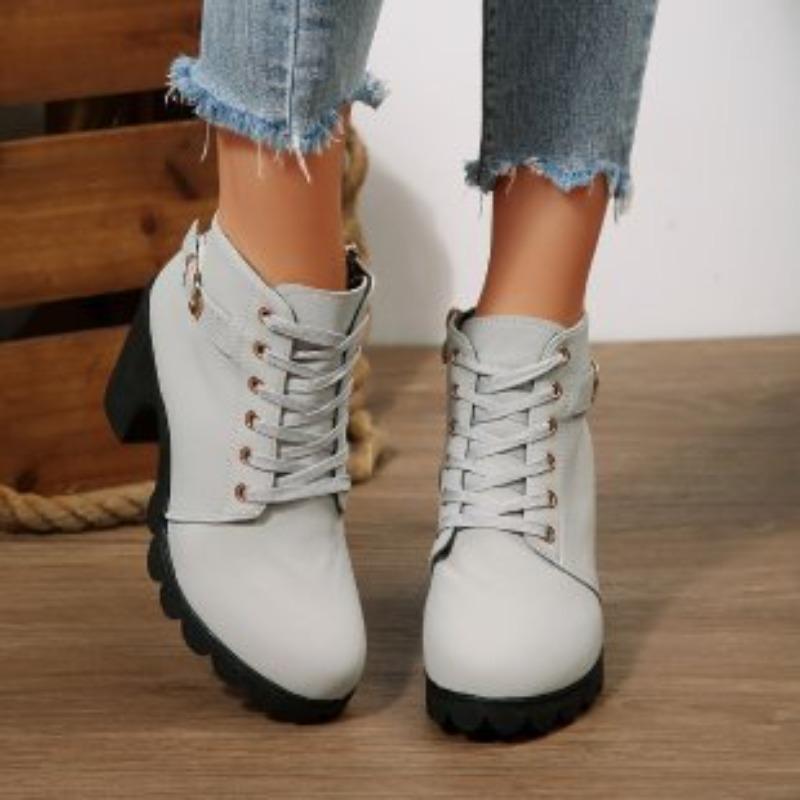 New Women's Boots, Round Toe Shoes, Thick Heels, Side Zipper Short Boots, Women's Shoes