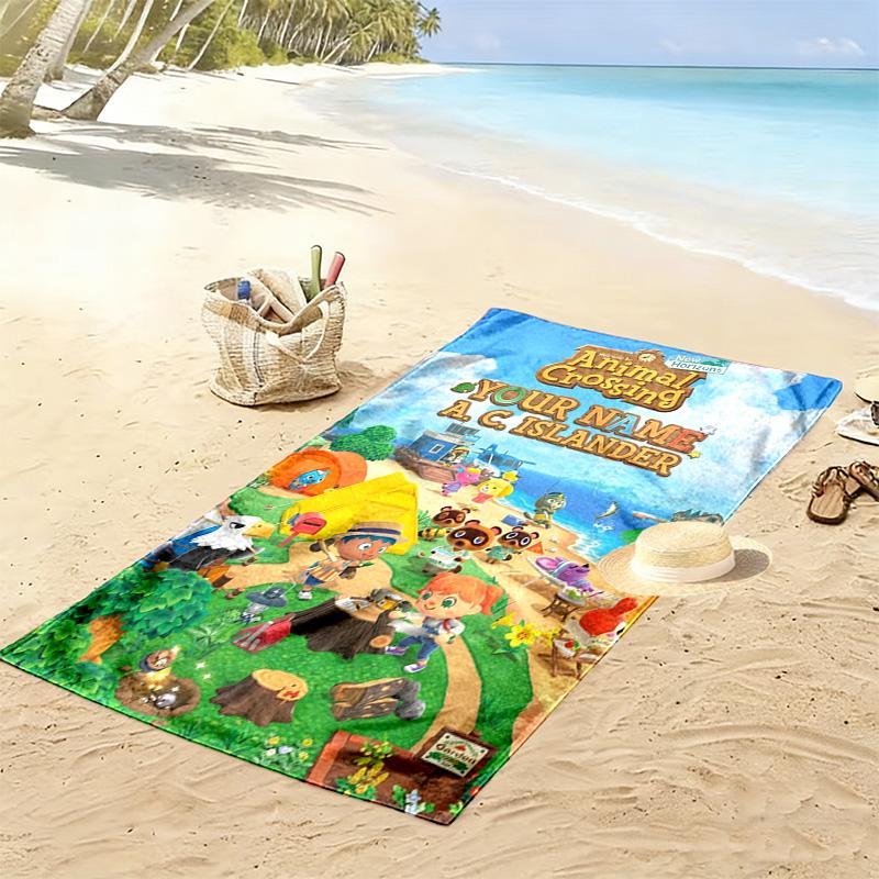 Name Custom Animal Crossing Print Beach Towel, Large Soft Quick Dry Towel for Beach Camping Swimming