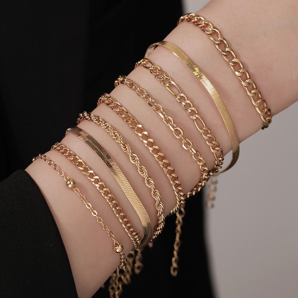 European and American hand jewelry sweet and cool multi-portrait imitation pearl bracelet set personalized NK Cuban chain jewelry women
