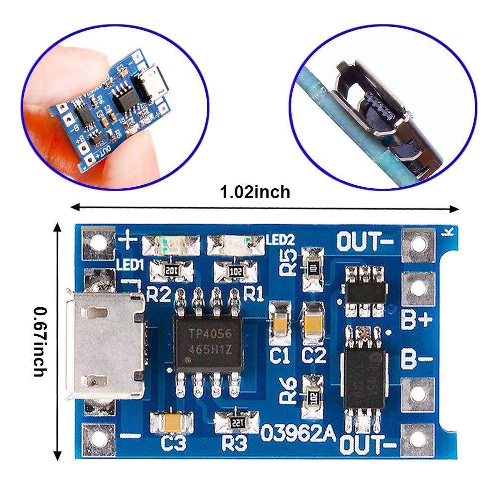 2/5PCS Type-c Micro USB 5V 1A 18650 TP4056 Lithium Battery Charger Module Charging Board With Protection Dual Functions 1A