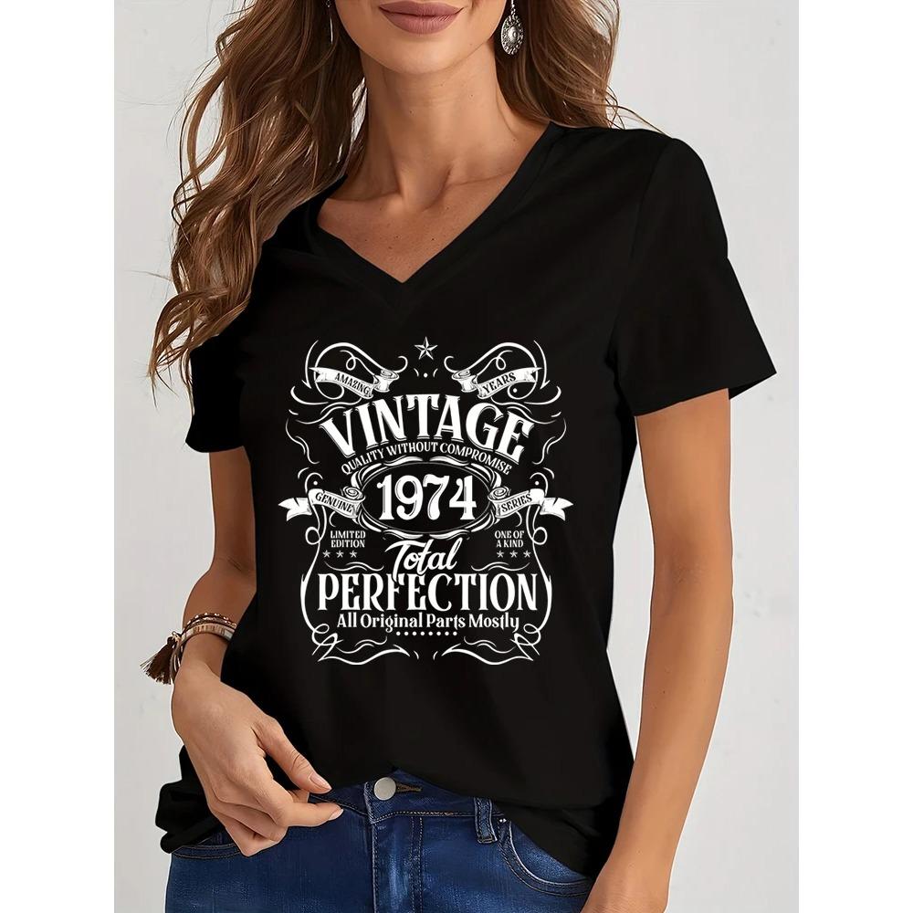 Harajuku Fashion Vintage 1974/1975 Total Perfection Black Tshirt Spring Short Sleeves Women Tee Casual Loose Years Style Shirts
