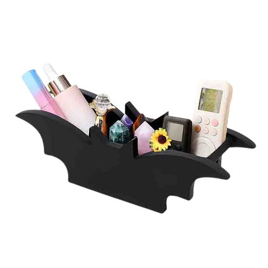 Desktop Storage Box Black Gothic Bat Shape Tray Elegant Mysterious Makeup Organizer for Bathroom Decor