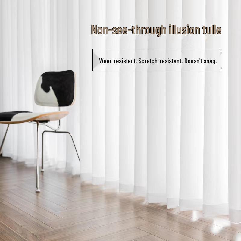 Phantom Anti-Cat Claw Light-Transmitting White Curtain for Bedroom Partition