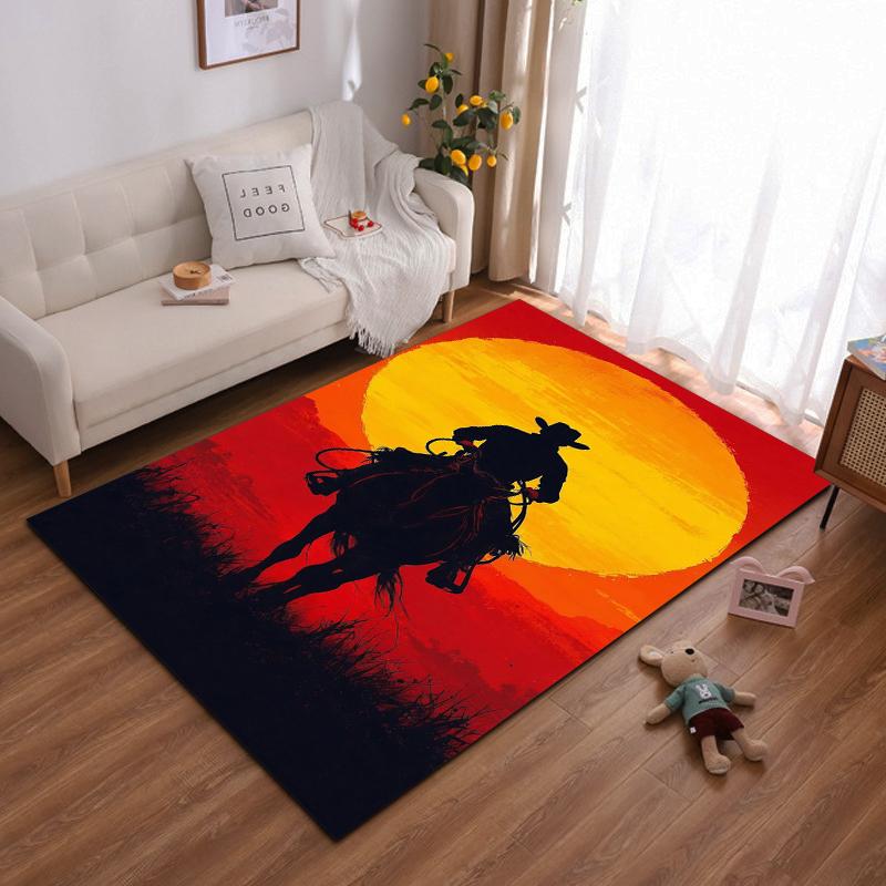 Cowboy Silhouette Against Sunset Non-slip rug suitable for living room and bedroom sofas sofas