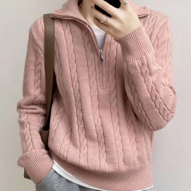 Retro Twist Pullover Knitted Sweater for Women's Autumn and Winter New Zipper Casual Long-sleeved Top for Women
