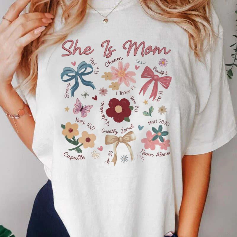 Bow Letter Print Pattern 90s Womens Summer Cartoon Style Short Sleeved Flower Sweet and Cute Casual Clothing Top TShirt S