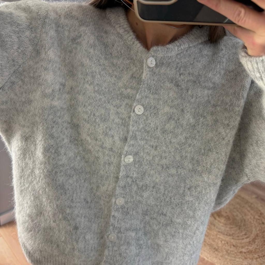 Soft Knitted Cardigan Women's Retro Button Gray Wool Sweater Jacket