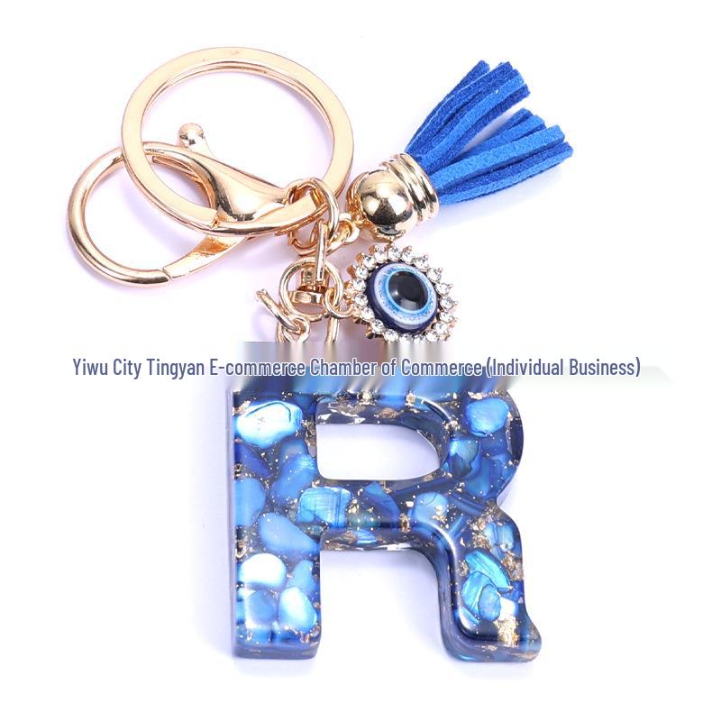 Cross-Border English Alphabet Resin Keychain with Gold Foil Demon Eye Pendant for Girls' Bags and Backpacks