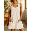 Women Striped Sleeveless Mini Dress U Neck Pocket Loose Casual Sundress