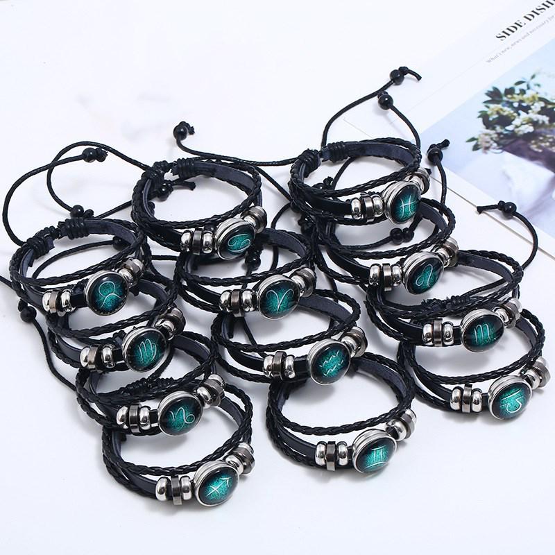 Zodiac Sign Leather Bracelets - European & American Multi-layer DIY Couple Bracelets
