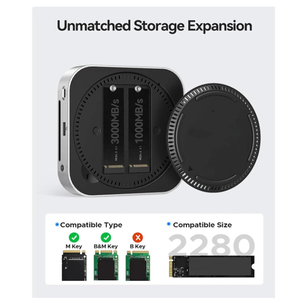 Aluminum Alloy Mount Dock Easy Setup Plug and Play for Mac Mini M4 Dock 40Gbps Bandwidth 10Gbps USB A Ports for Entertainment