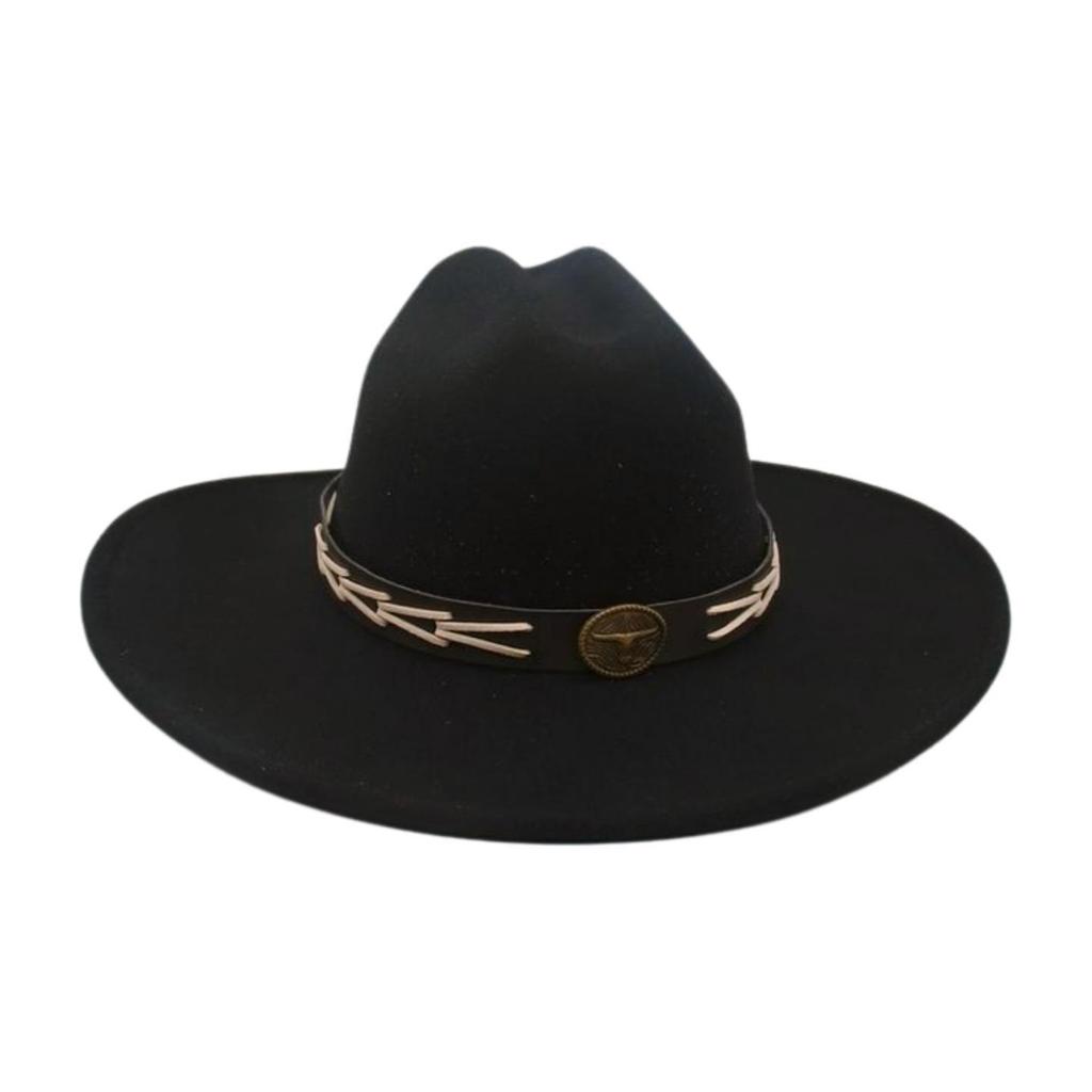 Ladies Shopping Concave Shape Internet Celebrity Top Hat New Fashion Simple Cowboy Hat One Word Top Wide Brim Woolen Jazz Hat