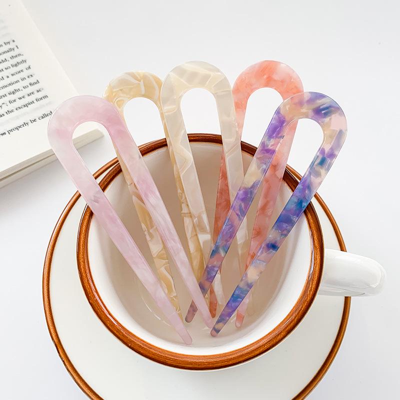 Korean U-Shaped Tortoiseshell Acetate Hairpin for Girls' Elegant Bun Hairstyle