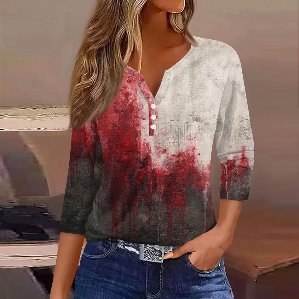 Dames T-shirt T-shirt Print Knoop 3/4 Mouw Dagelijks Weekend Mode Basic V-hals Normaal Top