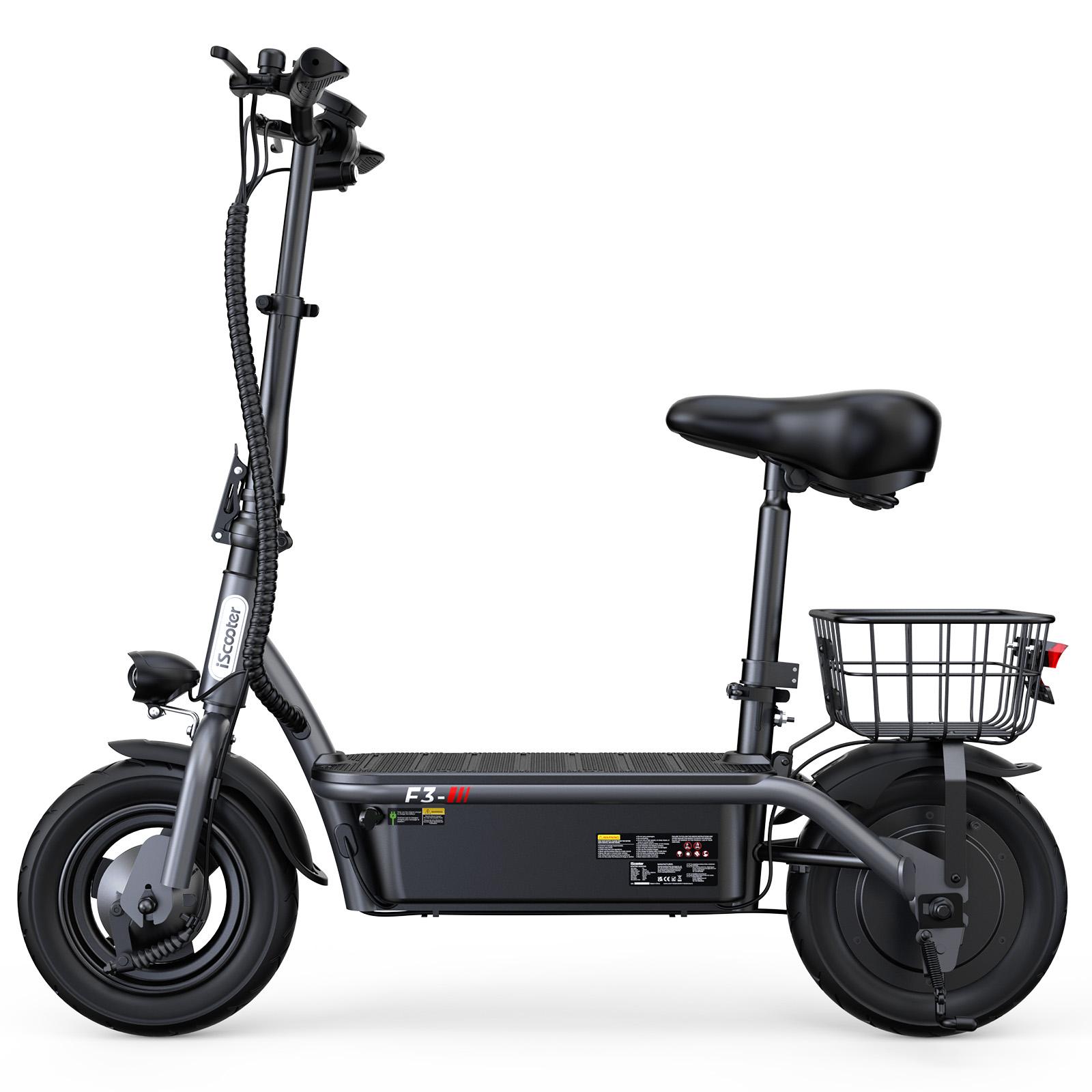 iScooter F3 10'' Elektrische Scooter 1000W Motor Batterij 48V/13Ah Max Snelheid 45KM/H Zitting En Mand Kleine Boodschappenscooter F3——45KM/H zwart
