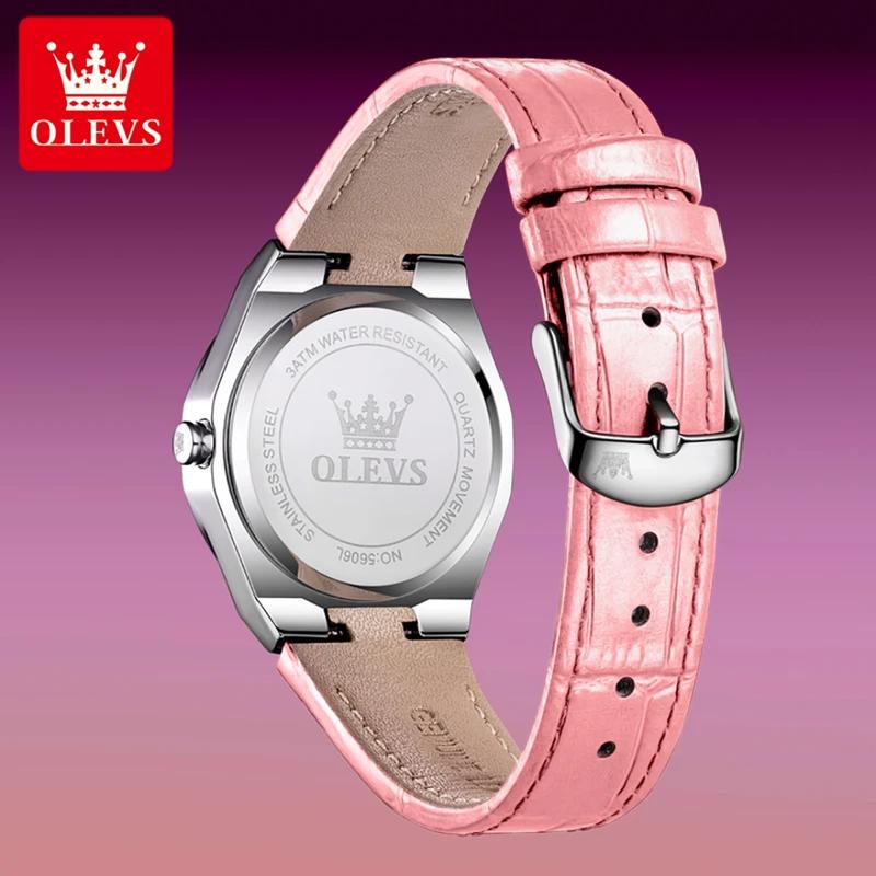 OLEVS Women's Watches Pink Watch Girl for Women Leather Strap Waterproof Full Diamond Bezel Elegant Ladies' Watches