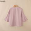 ZANZEA Women Casual V-Neck Solid Color 3/4 Sleeve Loose Blouse