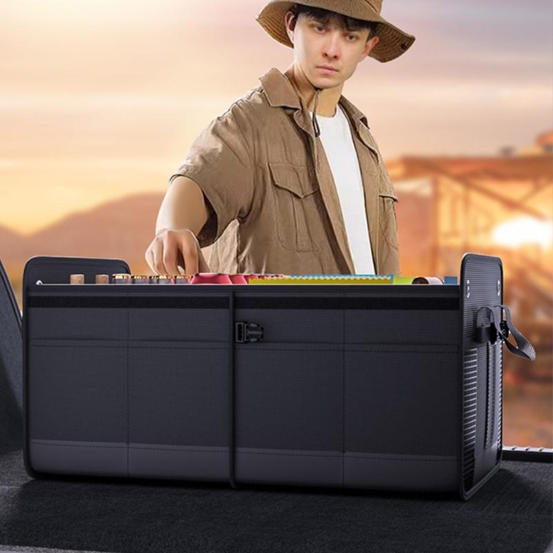 Car Storage Box SUV Cargo Storage Container Storage Tool with Mesh Pocket Car Trunk Organizer Collapsible Auto Accessory