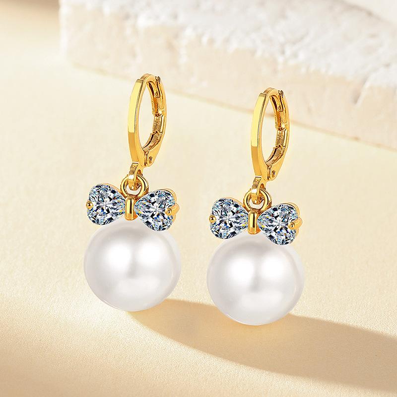 

2026 Korean Version Temperament Fashionable and Elegant Bow Pearl Ear Buckle Exquisite Simple Versatile High Quality Earrings