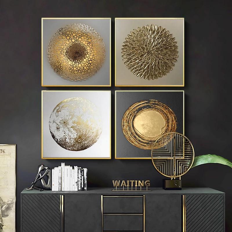 Černá zlatá geometrická abstraktní malba plakátů na plátně Moderní severské luxusní nástěnné umění domácí dekorace obývacího pokoje