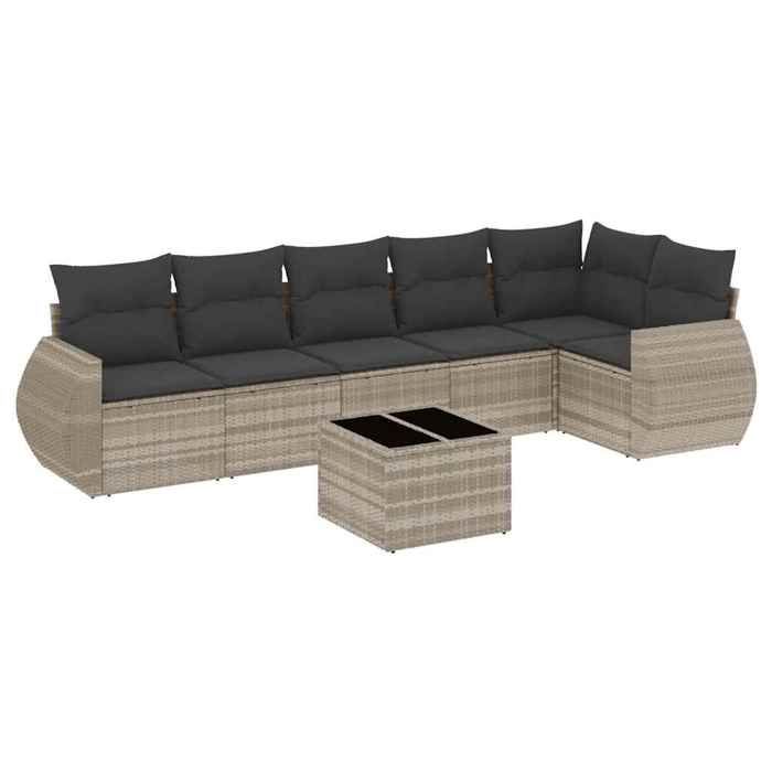 VidaXL Salon de Jardin avec Coussins 7 pcs, Canapés de Terrasse, Ensemble de Meubles de Patio, Mobilier d'Extérieur, Gris 3221401