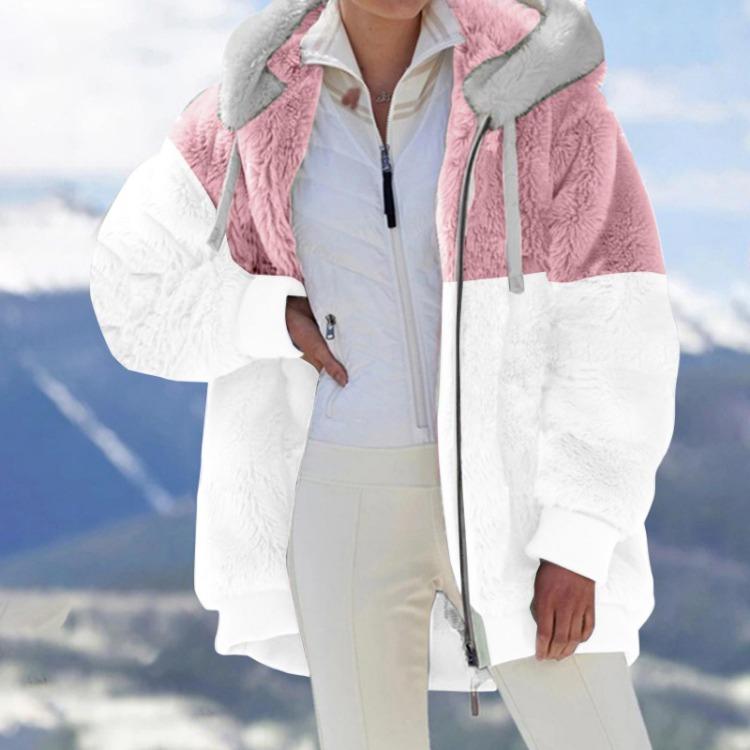 

Тепле плюшеве жіноче худі з довгим рукавом, зшитий светр, модне осінньо-зимове на блискавці XXXXL рожевий