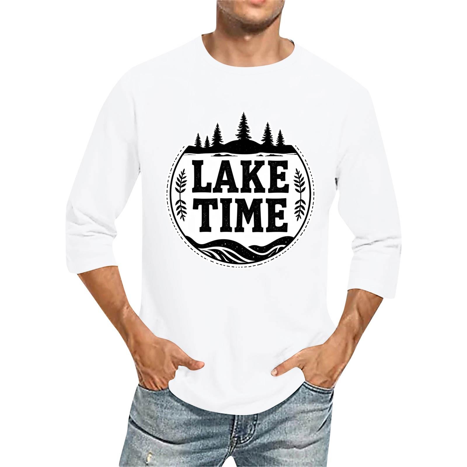 

Мужская модная повседневная футболка с принтом и рукавом семь восьмых, круглым вырезом XL белый