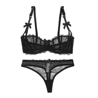 Women'sbLace Transparent Bras+Thongs Bra Set