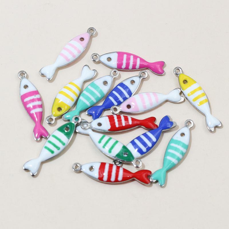 20 Stück 18x5mm Emaille Gestreifte Fisch Anhänger Edelstahl DIY Schmuckherstellung Zubehör für Ohrringe Halsketten Schlüsselanhänger