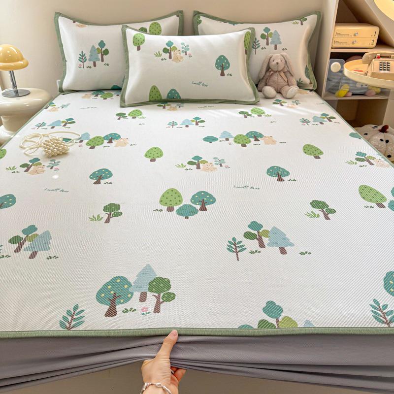 New Cute 3-Piece Ice Vine Cooling Mat Pillowcase & Bed Sheet Set with Digital Print - Spring/Summer