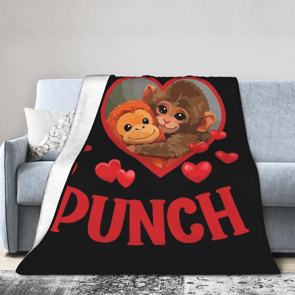 I Love Punch Cute Baby Monkey Heart Blanket Velvet Autumn/Winter Breathable Ultra-Soft Throw Blanket for Bedding Bedspreads