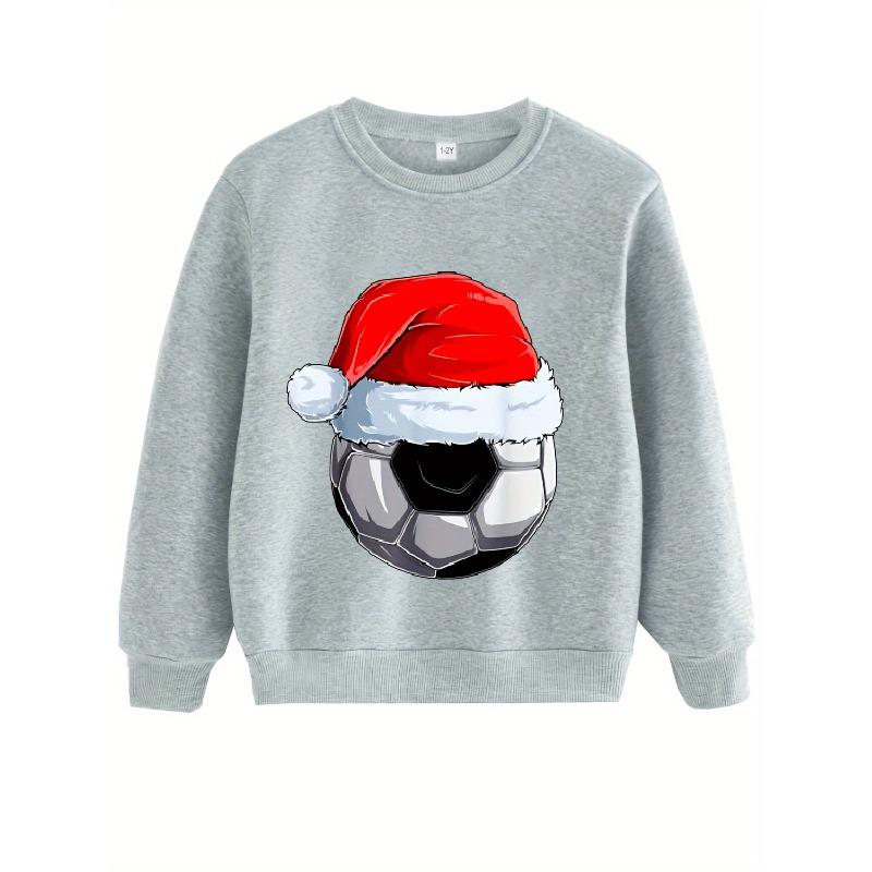 Kids Sweatshirt [Christmas] Football Christmas Hat Print Fleece Warm Through Sweater Fashion Print Pattern Kids' Wear Casual Long Sleeve