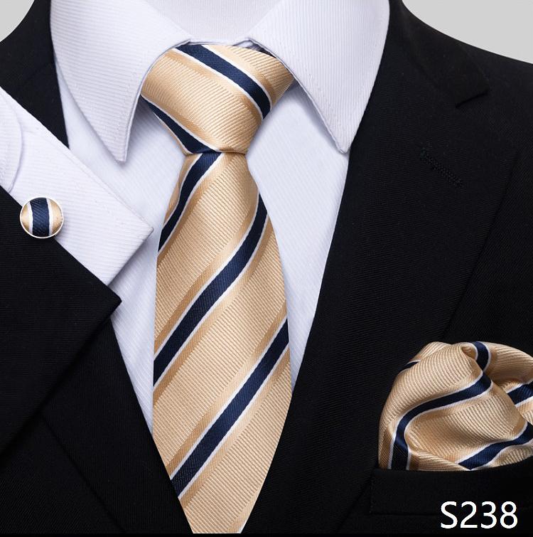 Newest Style Holiday Present Tie Pocket Squares Cufflink Set Necktie Men Dark Blue Wedding Accessories Office Cravat