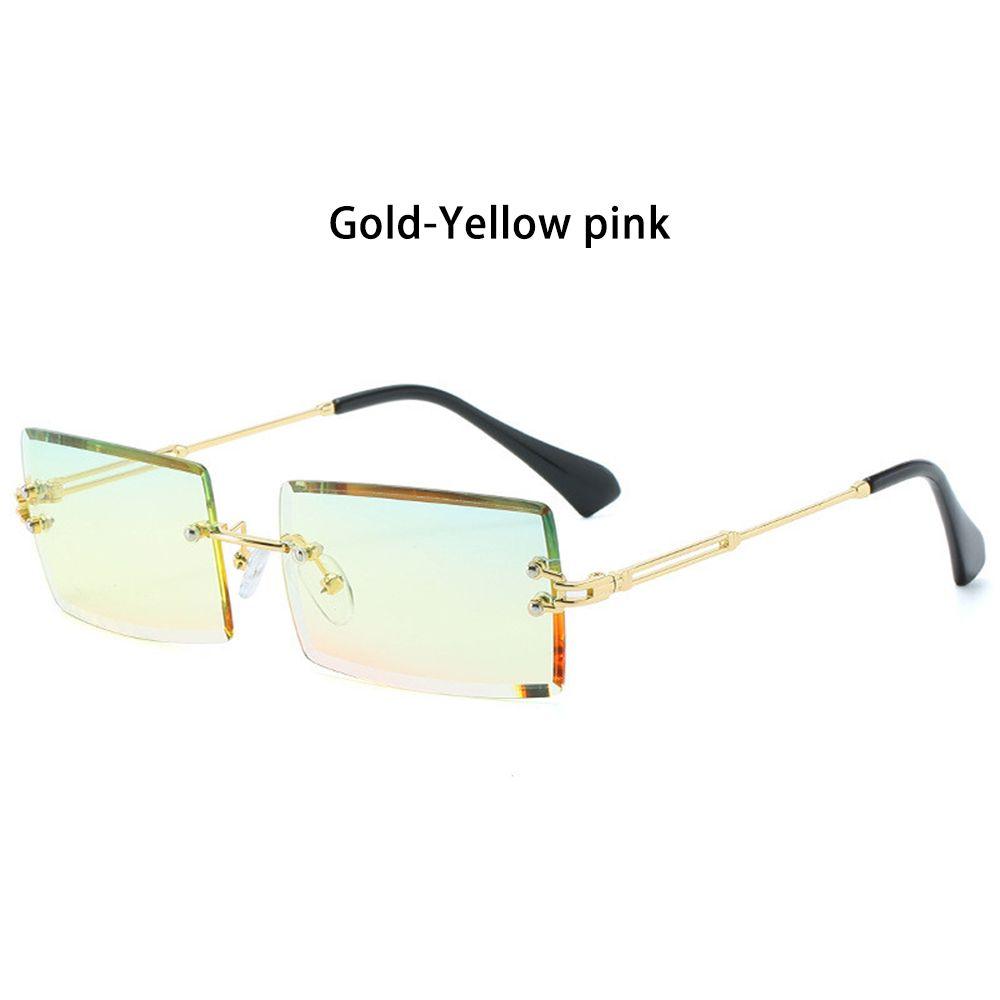 

Summer Rimless UV400 Rectangle Sun Glasses Shades Square Sunglasses Fashion Sunglasses Gold-Yellow pink
