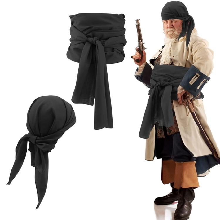 Pirate Hair Scarf and Sash Belt Kerchief Set for Halloween, Ship themed Parties