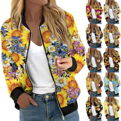 Jaquetas para mulheres manga comprida leve zíper cropped estampa casacos casuais acolchoados com bolsos