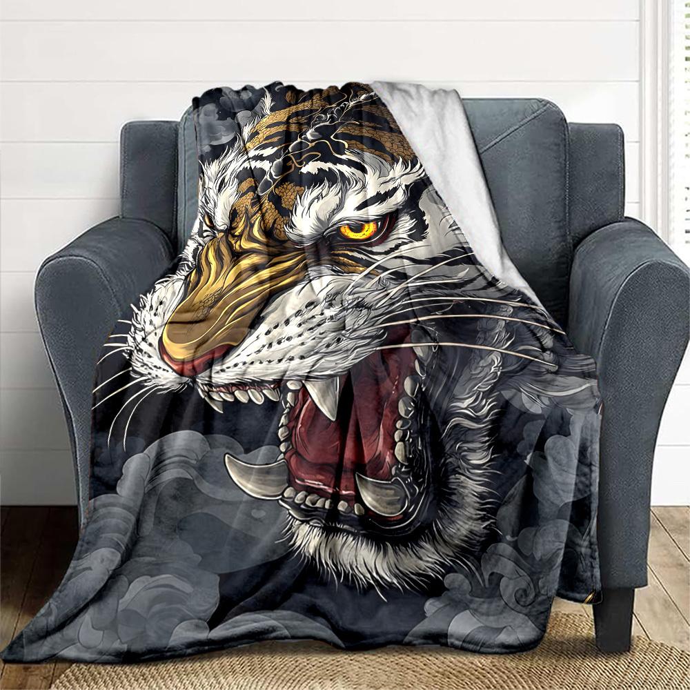 1pc Tiger Design Blanket Warm, Cozy, And Soft, Suitable for Sofas, Beds, Cars, And Office Use.Perfect for Camping And Travel, Making It a Great Gift f